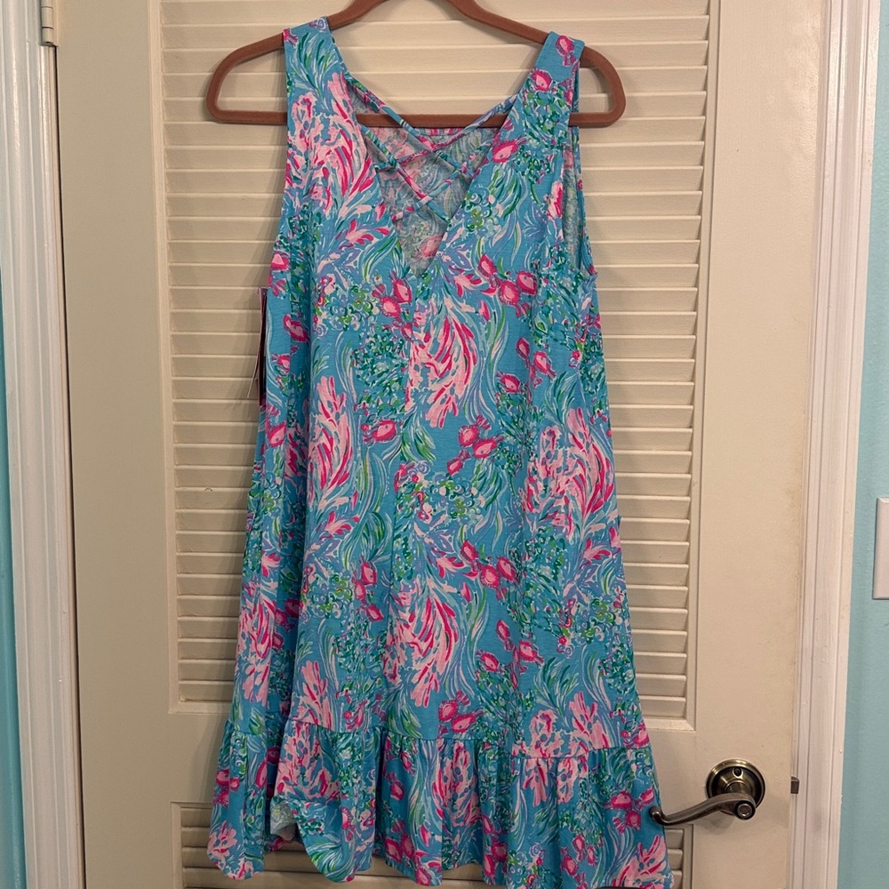 Lilly Pulitzer Kristen Flounce Dress Amalfi Blue Best Fishes Size Medium NWT - Picture 6 of 8